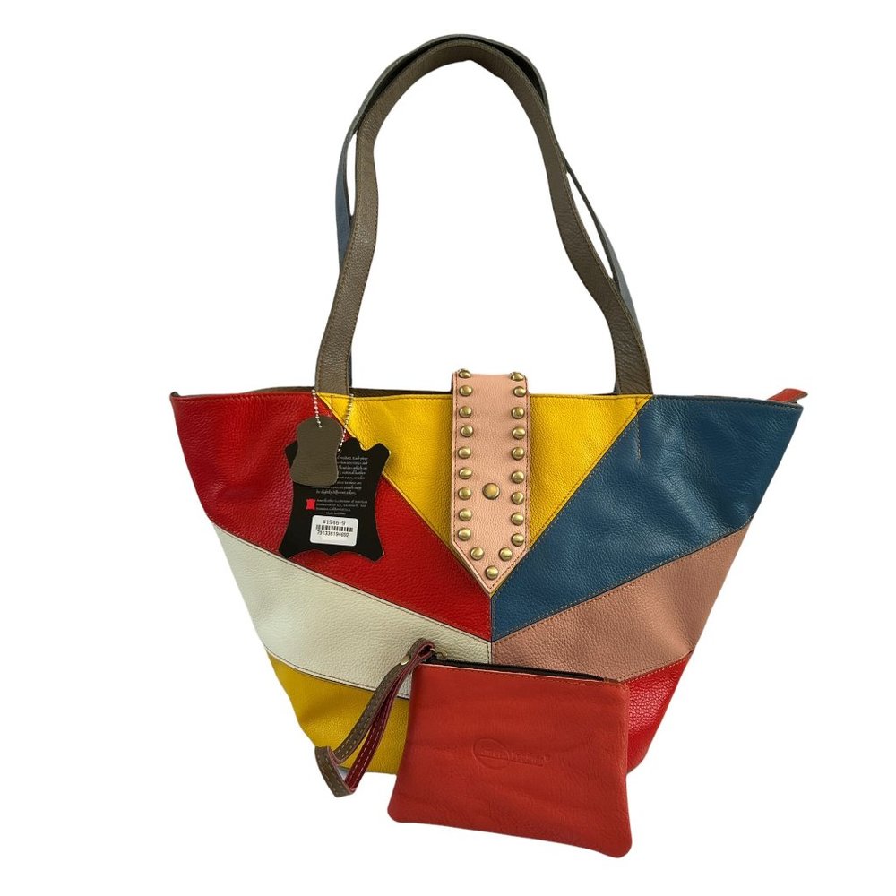 NWT AmeriLeather Thea Leather Tote Bag Boho Colorful Purse Studs Brass P… - Picture 3 of 14